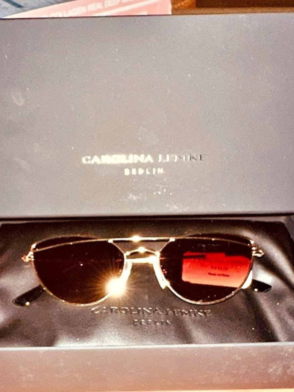 Carolina Lemke Berlin Gold-Frame Sunglasses in Black Like New